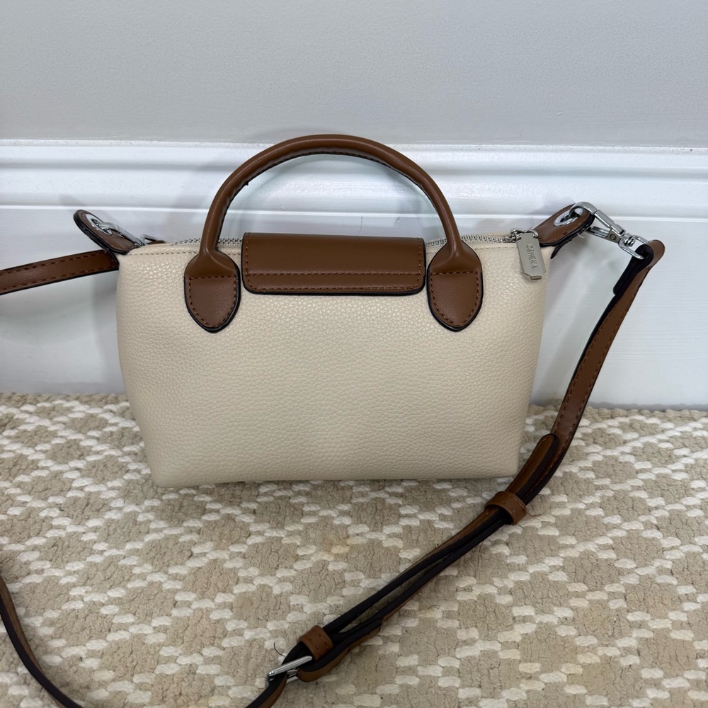 Faux Leather Mini Crossbody Cream with Brown Leather Strap - Picture 8 of 8